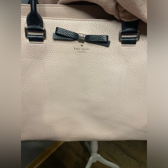 Kate Spade Pink Pebbled Leather Tote Bag Black Bow Accent Shoulder Purse - Picture 10 of 10